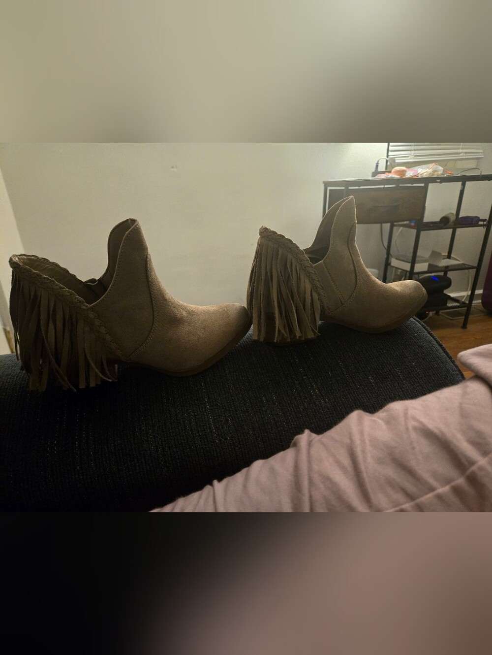 Not Rated Fringe Suede Ankle Boots in Taupe